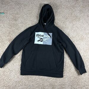 Reebok Black Hoodie with White Logo Panel